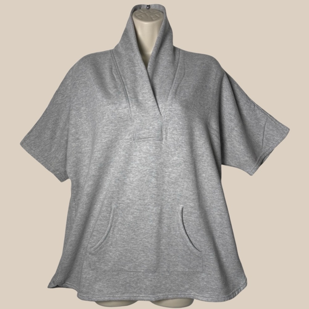 Coldwater Creek Gray Cowl Neck Pullover Poncho Pocket Dolman Short Slv Top SZ L